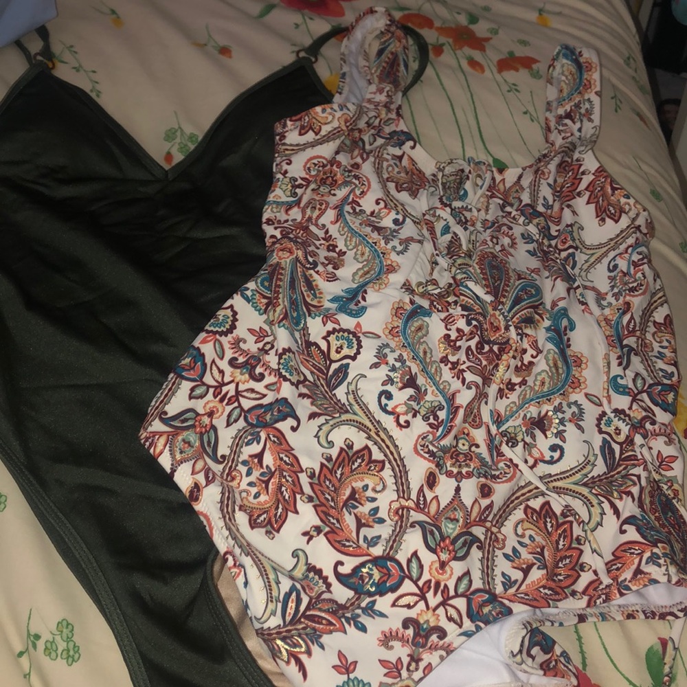 Pair of one piece swimsuits